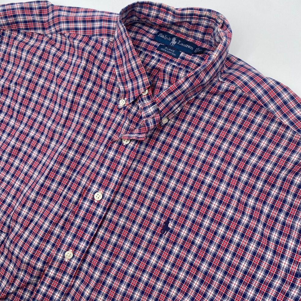 Ralph Lauren Blake Button Down Shirt Mens XL Blue Red‎ Plaid Excellent Cotton